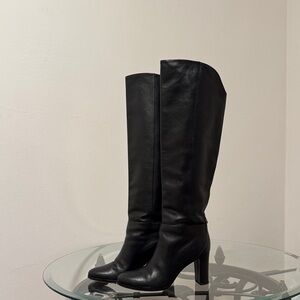 Jimmy Choo Black Leather Over-the-Knee High Heel Boots
